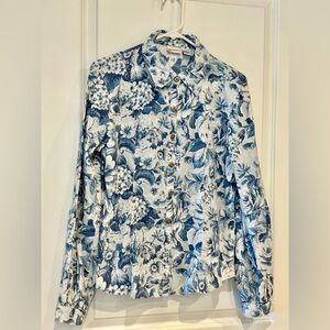 Newport News size 14 blue and white cotton top